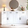 Merax Sideboard mit Metallgriffen, Kommode in Geriffeltes Design (160 x 35 x 80 cm, 1 St), Wohnzimmerschrank mit 4 Schubladen, 4 Türen & Einlegeböden Bild 3