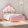 Merax Einzelbett, Polsterbett 90*200cm, Kinderbett kronenförmiges Prinzessinnenbett, weiche Polsterung aus PU-Leder, verstellbarer LED-Umgebungslichtstreifen, Rosa Bild 4