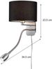 LED Wandleuchte Silber matt mit Stoffschirm Schwarz & Leselampe, Höhe 23,5cm Bild 4