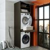 Roomart Waschmaschinenschrank für Trockner & Waschmaschine - SERIE DUO-I- 67 cm breit, mit Ausziehbrett • Waschturm für Waschküche & Hauswirtschaftsraum • Schwarz-Eiche Bild 2