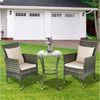 COSTWAY 3 tlg. Polyrattan Gartenmöbel Rattanmöbel Rattan Sitzgruppe Sitzgarnitur Balkon-Set Gartengarnitur mit Glastisch & Kissen Bild 2