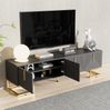 TV-Lowboard 170 x 40 x 45,5 cm mit 4 Türen – TV-Schrank in Grauschwarz aus Spanplatte mit goldfarbenen Füßen Bild 5