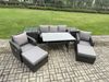 Fimous Rattan Gartenmöbel Set Rechteckiger Esstisch und Sessel Sofa Set mit 2 Beistelltischen 2 Großer Hockern 7 Sitzer Dunkelgrau gemischt Bild 2