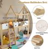 Merax Hochbett 90x200cm, Kinderbett mit Fallschutz und Gitter, Einzigartiges Dachdesign, Mit Dreistufige Schrägleiter, Rahmen aus Kiefer, Weiß+Natur Bild 5