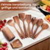 SURFOU Kochbesteck-Set Acacia Holz Küchenhelfer Set, 9 teilig inkl. Aufbewahrungsständer (Set, Pfannenwender, Kochlöffel, Schöpflöffel, Ständer, Löffelablage), Inkl. Pfannenwender und Kochlöffel. Schont Anti-Haft-Beschichtungen. Bild 2