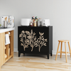 Sideboard 80 cm mit Doppeltür, Blumenschnitzerei und verstellbarer Inneneinteilung, Schwarz Bild 2