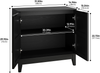 Sideboard 80 cm mit Doppeltür, Blumenschnitzerei und verstellbarer Inneneinteilung, Schwarz Bild 5