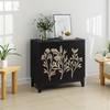 Sideboard 80 cm mit Doppeltür, Blumenschnitzerei und verstellbarer Inneneinteilung, Schwarz Bild 4