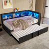 Metall-Tagesbett, 90x200 cm, mit Ausziehbett, Stauschränken, LED-Beleuchtung und USB-Anschlüssen, schwarz Bild 3