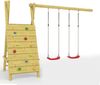 Anbauschaukel FCG mit Kletterwand und Metallverbinder inkl. Klettersteine und Bodenanker - Schaukelbalkenlänge: 300 cm – 2 Schaukelsitze: Gelb - Material: Kiefernholz Bild 1