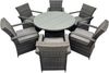 Fimous 6-Sitzer Rattan Gartenmöbel Set Polyrattan Essgruppe Gartenlounge Wetterfest Stühle Runde Tische mit Glas für Terrasse;Dunkelgrau Gemischt(6 Stühle+Groß Runder Tisch) Bild 2