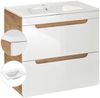 Badmöbelset Hochglanz weiß mit Wotan Eiche Nb. LUTON-56 mit 61 cm KeramikWaschtisch & LED-Spiegel, B/H/T ca. 110/200/46 cm Bild 2