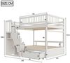 KLAM HOME Etagenbett Massivholz-Etagenbett 140*200cm, Sicherheitsleiter mit Stauraum (Mit Hohem Sicherheitsgitter, Mit Lattenrost, Mit Stauschubladen), Kinderbett Junior Doppelbett für Jugendliche und Gäste, Weiß Bild 3