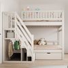 KLAM HOME Etagenbett Massivholz-Etagenbett 140*200cm, Sicherheitsleiter mit Stauraum (Mit Hohem Sicherheitsgitter, Mit Lattenrost, Mit Stauschubladen), Kinderbett Junior Doppelbett für Jugendliche und Gäste, Weiß Bild 2