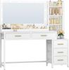 Schminktisch mit Groß Spiegel, Frisiertisch mit 5 Schubladen, 5 Offenen Fächern, Stauraum vor Dem Spiegel, Weiß, 40 × 130 × 141 cm Bild 2