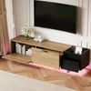 TV-Lowboard aus Holzwerkstoff mit Metallgestell & LED-Beleuchtung, 180x38x49 cm, Schwarz/Natur Bild 3