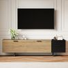 TV-Lowboard aus Holzwerkstoff mit Metallgestell & LED-Beleuchtung, 180x38x49 cm, Schwarz/Natur Bild 2