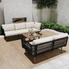 Merax Gartenmöbel-Set, Sofa + Couchtisch, verzinktes Stahlrohr, Olefin, Tischplatte in Holzmaserungsfarbe, geflochtenes Seilhandwerk, geeignet für den Garten, Beige + Schwarz Bild 3