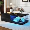 REDOM Couchtisch mit Doppelte Aufbewahrung (Sofatisch, Wohnzimmer, Kaffeetisch, 1-St, gehärtetes Glas), LED-Beleuchtung,App-gesteuerte Bild 2