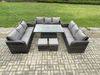 Fimous Patio Garten Dining Set Rattan Möbel Lounge Sofa Höhenverstellbarer steigender Hubtisch mit 2 kleinen Fußhockern Dunkelgrau gemischt Bild 2