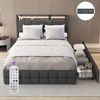 oyajia Polsterbett LED Doppelbett 140x200cm mit Ladefunktion und 2 Schubladen Polsterbett, Einzelbett Bettgestell mit Kopfteil und Lattenrost, Leinen Polsterbett Bild 2