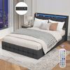 oyajia Polsterbett LED Doppelbett 140x200cm mit Ladefunktion und 2 Schubladen Polsterbett, Einzelbett Bettgestell mit Kopfteil und Lattenrost, Leinen Polsterbett Bild 3