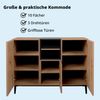 KHG Kommode groß mit 10 Fächern & 3 Drehtüren modern, aus Holzwerkstoff Holzoptik lackiert, Gestell & Akzente in schwarz - 120 x 90 x 42 cm (B/H/T) Bild 4