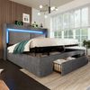 Merax Polsterbett 180x200 cm Doppelbett, mit hydraulischem Stauraum und Kopfteil mit Aufbewahrungsfach, LED-Beleuchtung sowie USB & USB-C Anschluss, Leinen, Grau Bild 3