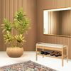 AD. CON Bambus Schuhregal, Schuhregal aus Bambus mit Sitzbank, Schuhbank mit Sitzkissen, Sitzbank 90x33x55 cm Beige Bild 5