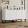 Weißes Sideboard Modern 160cm Breit Mit Wellenmuster Front Stabile Aufbewahrungskommode Für Wohnzimmer Schlafzimmer Mit Metallscharnieren Und Integrierten Schutzfüßen Stylisches Aufbewahrungsmöbel Mit Hoher Traglast, 80cmx40cmx160cm, Weiß Bild 2