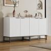 Weißes Sideboard Modern 160cm Breit Mit Wellenmuster Front Stabile Aufbewahrungskommode Für Wohnzimmer Schlafzimmer Mit Metallscharnieren Und Integrierten Schutzfüßen Stylisches Aufbewahrungsmöbel Mit Hoher Traglast, 80cmx40cmx160cm, Weiß Bild 2