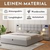 Polsterbett mit LED-Beleuchtung, Wireless Charger und Stauraum, extra breites Kopfteil mit Spots, Type-C und USB Anschlüssen, 180x200 cm, gepolsterter Kopfteil, Doppelbett, Stauraumbett, Leinen Bild 5