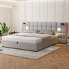 Polsterbett mit LED-Beleuchtung, Wireless Charger und Stauraum, extra breites Kopfteil mit Spots, Type-C und USB Anschlüssen, 180x200 cm, gepolsterter Kopfteil, Doppelbett, Stauraumbett, Leinen Bild 2