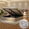 Polsterbett mit LED-Beleuchtung, Wireless Charger und Stauraum, extra breites Kopfteil mit Spots, Type-C und USB Anschlüssen, 180x200 cm, gepolsterter Kopfteil, Doppelbett, Stauraumbett, Leinen Bild 4
