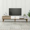 Dmora Fernsehschrank Jakuchu, Ständer für Wohnzimmerfernseher, Niedriges Wohnzimmer-Sideboard, TV-Ständerbasis, 180x35h40 cm, Walnuss und Weiß Bild 2