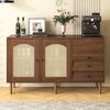 Sideboard im Landhausstil mit Rattantüren – 130 x 75,5 x 40 cm – Magnetverschluss, verstellbare Einlegeböden, stabile Struktur – Elegantes und Vielseitiges Design Bild 2