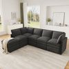 Merax XXL Modulares Sofa mit Schlaffunktion, frei kombinierbar als U- oder L-Form, mit beweglichem Hocker, doppelter Sitzpolsterung, modernem Kederdesign, Chenille Sofa, Grau Bild 2