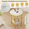 2-stufiger runder Couchtisch 40,5 cm Beistelltisch mit weißer Marmoroptik & Ablagefläche Weiß + Golden Bild 5
