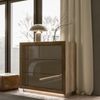 Kommode >SAVONA< LED, 3 Schübe, Beige Glanz / Eiche Antik Dekor - 103x98,2x42,3cm BxHxT Bild 2