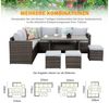 MeXo Gartenlounge-Set Polyrattan Gartenmöbel Set 8 Personen mit Esstisch, (Belastbarkeit pro Sitzplatz bis zu 140kg, 7-tlg, 3x Hocker, 2x 2er Sofa, 1xEcksofa, Tisch 132x76x67cm, Inkl. Auflagen), wetterfestes Loungemöbel Set für Terrasse und Garten Bild 4
