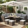 MeXo Gartenlounge-Set Polyrattan Gartenmöbel Set 8 Personen mit Esstisch, (Belastbarkeit pro Sitzplatz bis zu 140kg, 7-tlg, 3x Hocker, 2x 2er Sofa, 1xEcksofa, Tisch 132x76x67cm, Inkl. Auflagen), wetterfestes Loungemöbel Set für Terrasse und Garten Bild 3