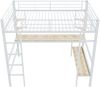 Merax 90x200cm Bettgestell Metallbett, Eisenbett mit Schreibtisch, Hochbett mit vier kleinen Regalen und einem großen Bücherregal für Kinder, Jugendliche und Erwachsene, Weiß Bild 5