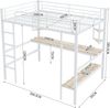 Merax 90x200cm Bettgestell Metallbett, Eisenbett mit Schreibtisch, Hochbett mit vier kleinen Regalen und einem großen Bücherregal für Kinder, Jugendliche und Erwachsene, Weiß Bild 4