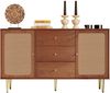 Kommode 150x40x90 cm, 2 Türen & 3 Schubladen, höhenverstellbarer Einlegeboden, Nussbaumoptik,Nussbaum Bild 2