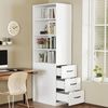 Flieks Bücherregal mit seitlichen Schubladen, links und rechts austauschbar, B60/T38/H180 cm 1-tlg, Hochschrank mit verstellbaren Einlegeböden Wohnzimmerschrank Weiß Bild 5