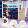 Hochbett mit RGB LED-Streifen, Regal, Schreibtisch, Schubladen und Wandgitter, 90x200 cm, Treppe mit offenem Kleiderschrank, Kinderbett, Metallbett Bild 4