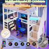 Hochbett mit RGB LED-Streifen, Regal, Schreibtisch, Schubladen und Wandgitter, 90x200 cm, Treppe mit offenem Kleiderschrank, Kinderbett, Metallbett Bild 3