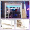 Hochbett mit RGB LED-Streifen, Regal, Schreibtisch, Schubladen und Wandgitter, 90x200 cm, Treppe mit offenem Kleiderschrank, Kinderbett, Metallbett Bild 5