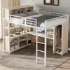 Hochbett mit Schreibtisch, Regal, Leiter und Kleiderschrank, 140x200 cm, Kinderbett mit Rausfallschutz, Metallbett Bild 3