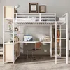 Hochbett mit Schreibtisch, Regal, Leiter und Kleiderschrank, 140x200 cm, Kinderbett mit Rausfallschutz, Metallbett Bild 2